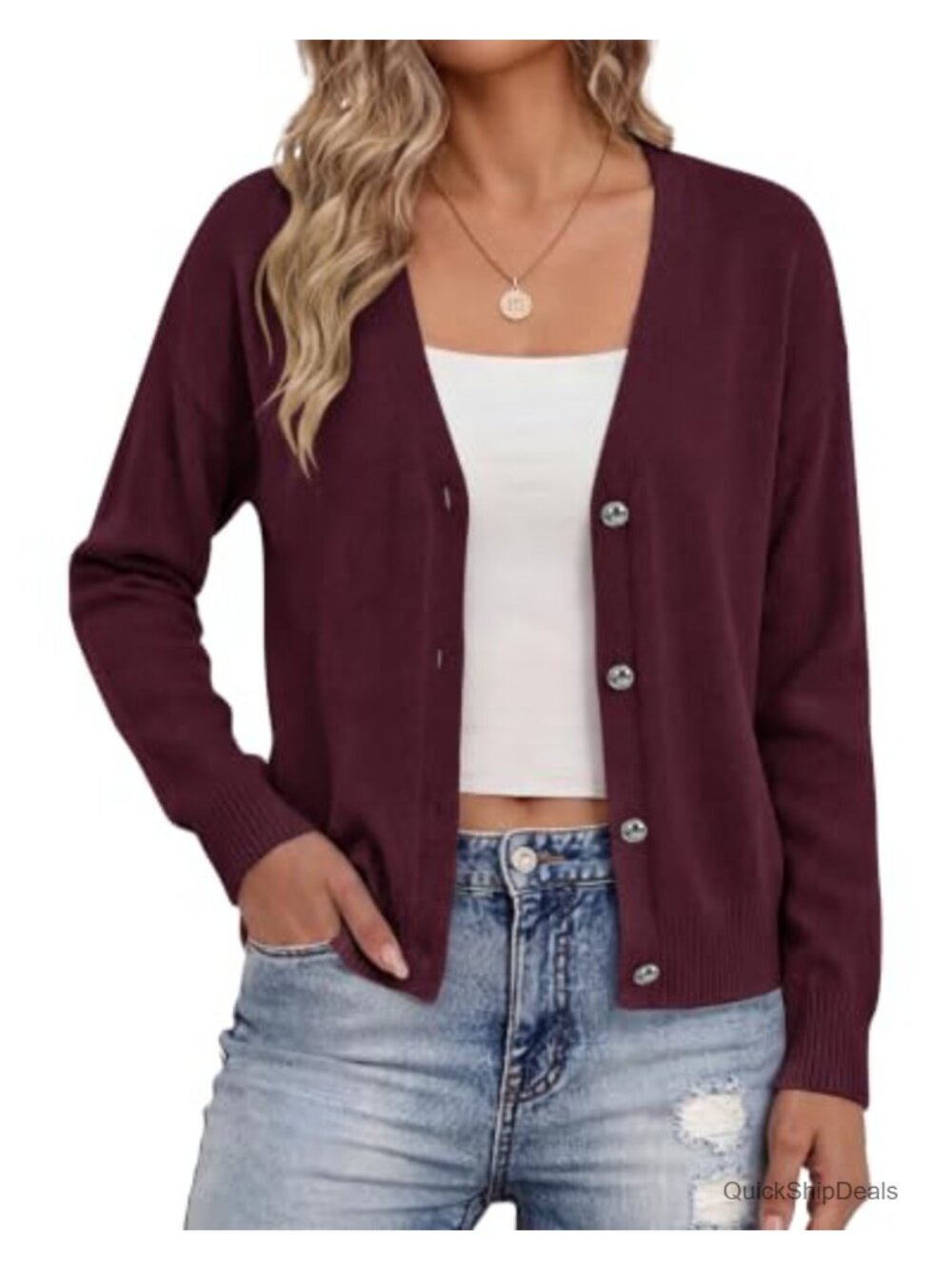 Women's Cropped Cardigan Lightweight Knit Sweater V-Neck Button Front